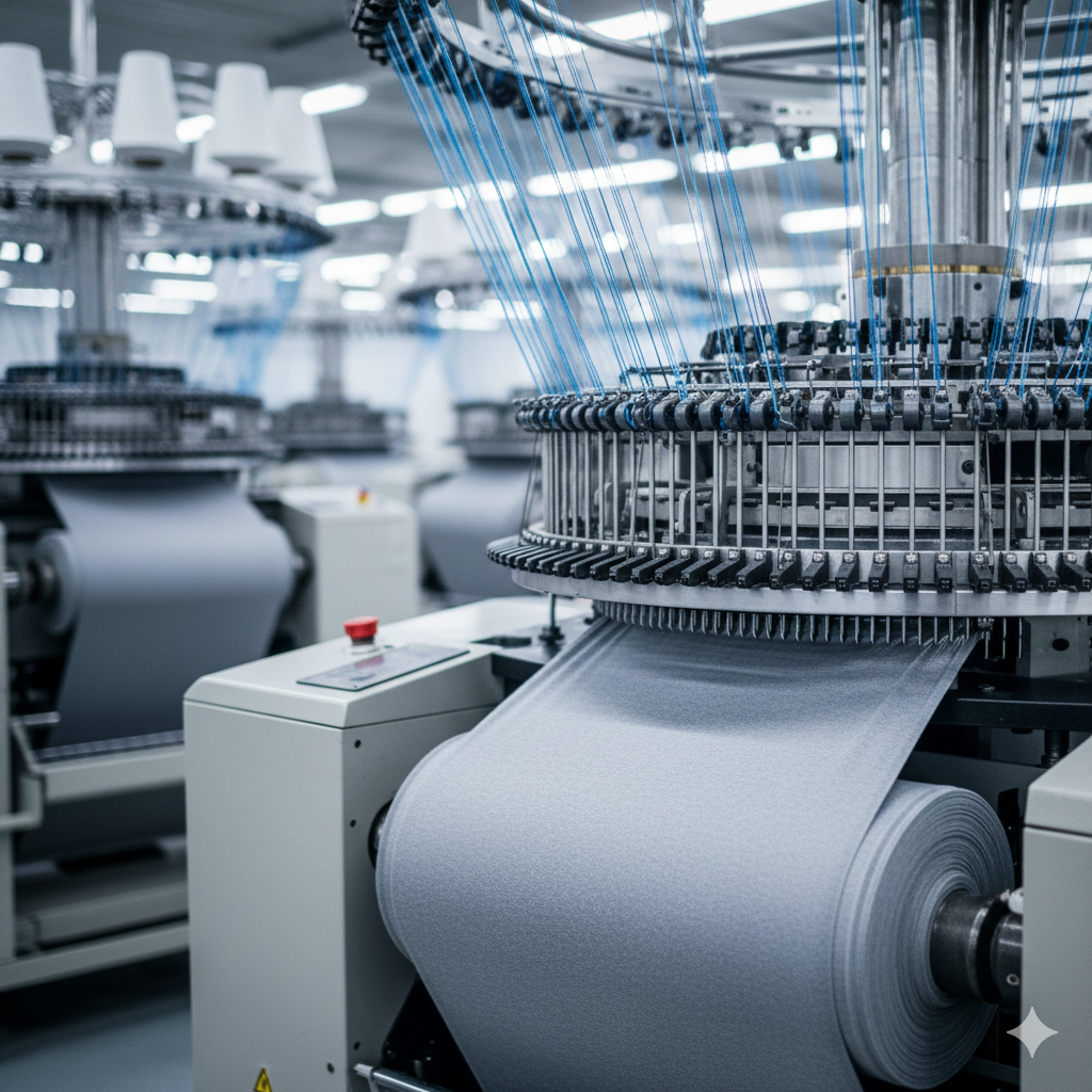 Factory floor showing 700+ circular knitting machines